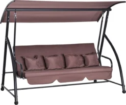 Outsunny 3 Places Hollywood Swing Rocking Chair 2 En 1 Canapé D'extérieur En Acier Avec Toit Ouvrant 84A-062V01