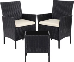 Ensemble De Salon De Jardin - En Polyrotin - Ensemble Lounge - Aspect Rotin - 2 Chaises - Avec Table En Verre - Zwart -Jardin Meubles Magasin 1200x1000 6