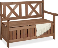 Banc De Jardin Relaxdays Avec Espace De Rangement - Banc De Balcon - Banc De Rangement De Jardin - Banc D'extérieur En Bois