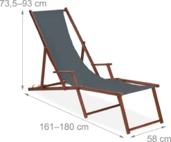 Relaxdays Chaise De Plage Bois - Repose-pieds - Chaise Relax - Chaise De Jardin - Chaise Longue Réglable Anthracite -Jardin Meubles Magasin 1200x1002 3
