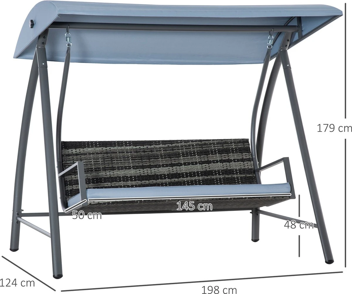 Outsunny Hollywood Balançoire Balançoire En Polyrotin Balançoire De Jardin 3 Places Avec Toit Noir 867-018 6 Outsunny Hollywood Balançoire Balançoire En Polyrotin Balançoire De Jardin 3 Places Avec Toit Noir 867-018 – Image 6
