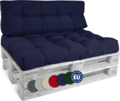 Beautissu Style - Set De Coussins Palette - 1x Coussin D'Assise 120x80 Cm & 1x Coussin De Dossier 120x40 Cm - Blauw Foncé