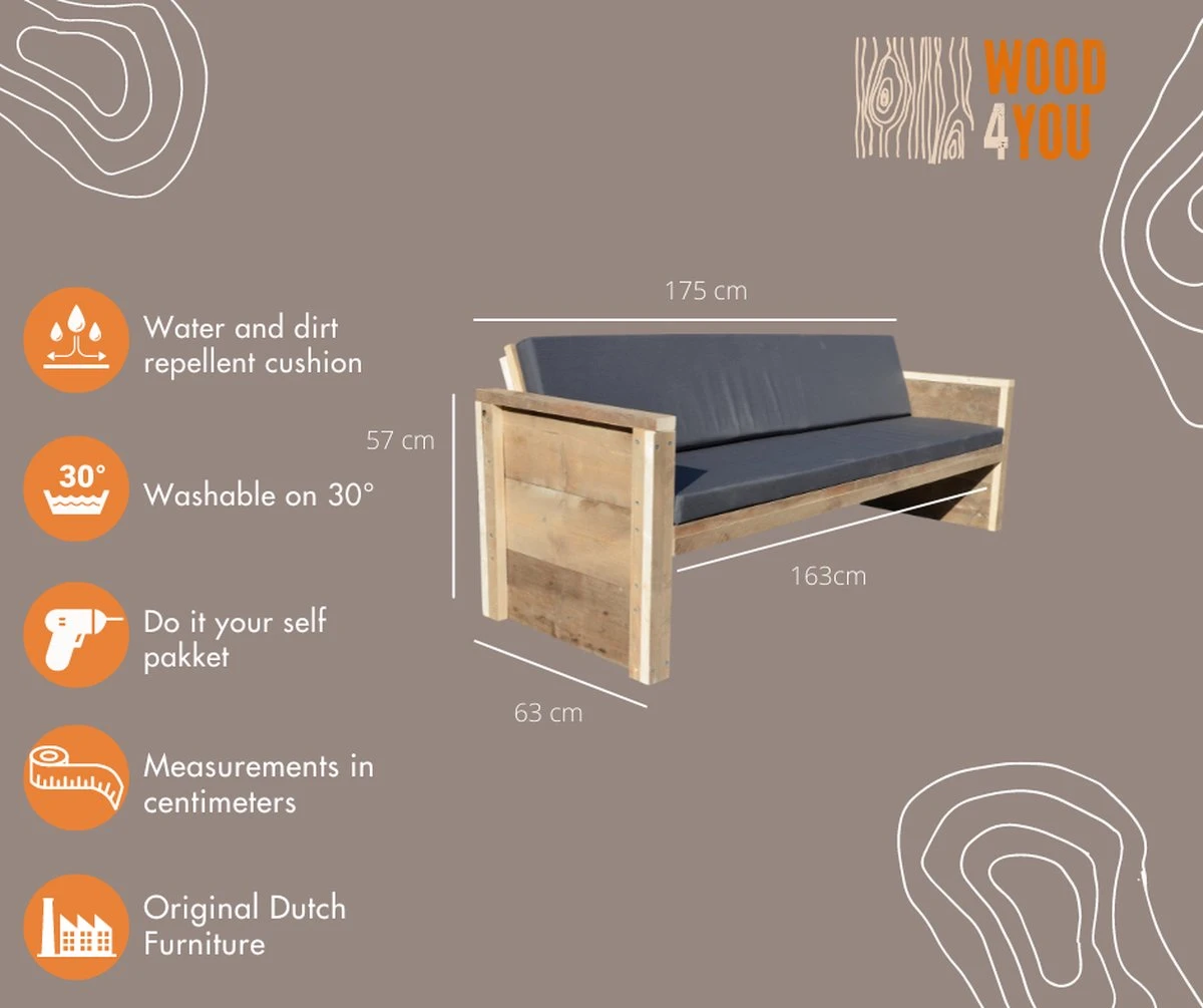 Wood4you - Banc De Jardin Vlieland - Kit De Construction `` Do It Yourself '' échafaudage Bois 180Lx57Hx72P Cm - Coussin Inclus 12 Wood4you - Banc De Jardin Vlieland - Kit De Construction `` Do It Yourself '' échafaudage Bois 180Lx57Hx72P Cm - Coussin Inclus – Image 12