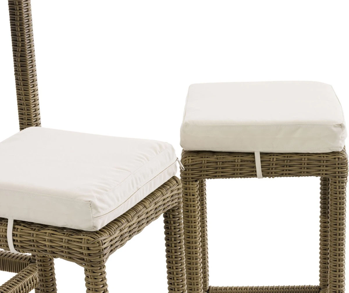 Table De Bar De Luxe Avec Chaises De Bar - Crème / Blanc - Mobilier De Jardin - Rotin - Set De 4 Tabourets De Bar - Bar De Jardin - Intérieur Et Extérieur - Résistant Aux Intempéries - 4 Personnes 4 Table De Bar De Luxe Avec Chaises De Bar - Crème / Blanc - Mobilier De Jardin - Rotin - Set De 4 Tabourets De Bar - Bar De Jardin - Intérieur Et Extérieur - Résistant Aux Intempéries - 4 Personnes – Image 4