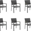 NATERIAL - Set De 6 Chaises De Jardin SAN DIEGO Avec Accoudoirs - 6 X Chaises De Jardin - Empilables - Aluminium - Textilène - Gris Foncé - Eucalyptus - Chaises De Terrasse - Chaises De Salle à Manger