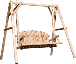 Outsunny Hollywood Balançoire Balançoire De Jardin 2 Places Porche Balançoire Suspendu Banc Bois Massif 84A-086V01