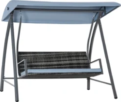 Outsunny Hollywood Balançoire Balançoire En Polyrotin Balançoire De Jardin 3 Places Avec Toit Noir 867-018