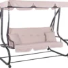 Banc De Balançoire Springos | Venise-Swing | 3 Places | Imperméable à L'eau | Comprend 2 Coussins | Auvent Réglable | 163 X 212 X 125 Cm | Beige
