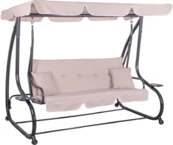 Banc De Balançoire Springos | Venise-Swing | 3 Places | Imperméable à L'eau | Comprend 2 Coussins | Auvent Réglable | 163 X 212 X 125 Cm | Beige