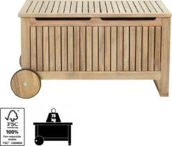 NATERIAL - Coffre De Jardin SOLIS - Coffre De Rangement Extérieur - Coffre à Coussins - Coffre Sur Roulettes - Avec Poignées - Acacia FSC - Marron - 118 L - 85x52x48 Cm - Coffre De Jardin -Jardin Meubles Magasin 1200x1013 1
