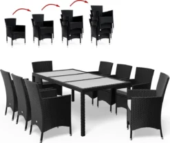 Deuba Poly Rotin Set De Jardin 8 Chaises De Jardin De Jardin Empilable Coussins 7cm Table 190x90 Zwart -Jardin Meubles Magasin 1200x1013