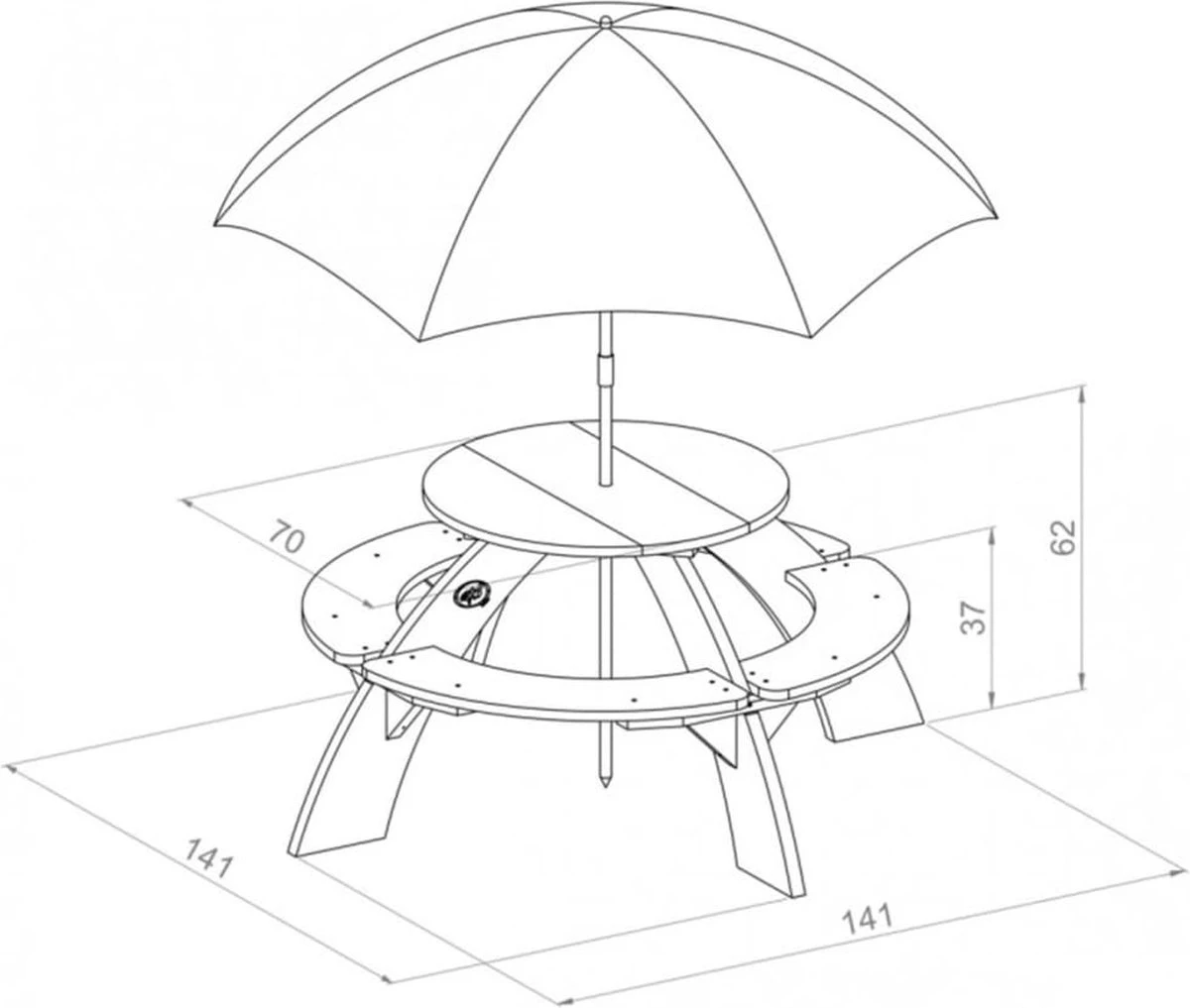 AXI Orion Table Pique Nique Enfant Ronde En Bois Marron & Blanc - Table Picnic Avec Parasol Pour Le Jardin 2 AXI Orion Table Pique Nique Enfant Ronde En Bois Marron & Blanc - Table Picnic Avec Parasol Pour Le Jardin – Image 2