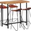 Prolenta Premium - Ensemble De Bar 5 Pièces En Bois De Sesham Massif Et Cuir Véritable