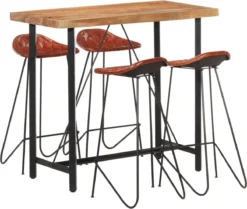 Prolenta Premium - Ensemble De Bar 5 Pièces En Bois De Sesham Massif Et Cuir Véritable