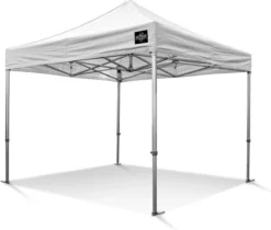Tente Easy Up Party - Tente Pliante - 3x3 M GO-UP40 Mm Aluminium Blanc Comprend Un Sac De Transport Gratuit Sur Roulettes Et Un Kit D'arrimage Avec Piquets