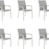 NATERIAL - Set De 6 Chaises De Jardin LAS VEGAS Avec Accoudoirs - 6 Chaises De Jardin - Empilables - Chaises De Terrasse - Chaises De Salle à Manger - Aluminium - Textilène - Grijs - Wit
