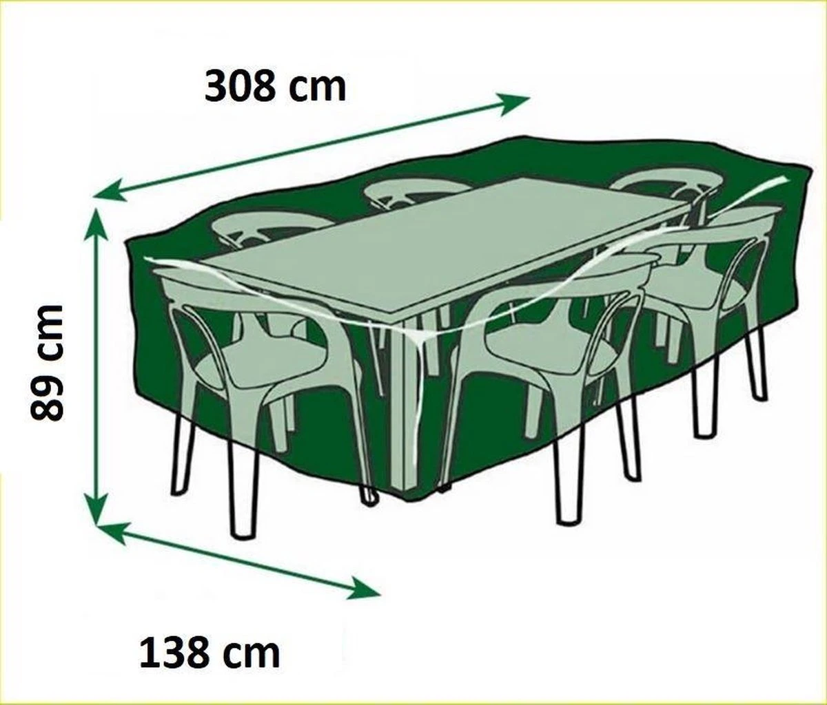 Housse De Protection Pour Ensemble De Jardin - Table Avec 8 Chaises - 308 X 138 X 89 Cm - VERT 8 Housse De Protection Pour Ensemble De Jardin - Table Avec 8 Chaises - 308 X 138 X 89 Cm - VERT – Image 8