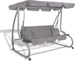 Banc De Balançoire Springos | Venise-Swing | 3 Places | Imperméable à L'eau | Comprend 2 Coussins | Auvent Réglable | 163 X 193 X 120 Cm | Gris -Jardin Meubles Magasin 1200x1025 2