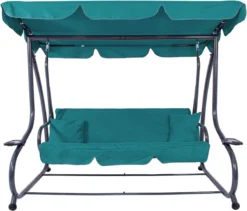 Banc De Balançoire Springos | Venise-Swing | 3 Places | Imperméable à L'eau | Comprend 2 Coussins | Auvent Réglable | 163 X 193 X 120 Cm | Turquoise -Jardin Meubles Magasin 1200x1025