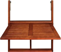 WsAj Home Table De Balcon Suspendue Pliable Avec Bois D'Acacia Certifié FSC® - 64 X 45 Cm - Table De Balcon Compacte