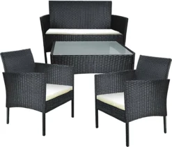 Borvat® | Mobilier De Jardin | Ensemble De Jardin | Mobilier De Jardin | Noir | Tissé | Coussins Crème | Mobilier De Jardin | Ensemble Salon 4 Places | -Jardin Meubles Magasin 1200x1027 2