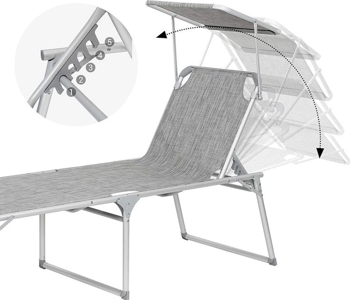 IN.HOMEXL Chaises De Jardin Pliables Leone - Chaises De Jardin Chaises Longues - Avec Toit Ouvrant - Dossier Réglable - Métal - Charge De 150 Kg - Grijs 2 IN.HOMEXL Chaises De Jardin Pliables Leone - Chaises De Jardin Chaises Longues - Avec Toit Ouvrant - Dossier Réglable - Métal - Charge De 150 Kg - Grijs – Image 2