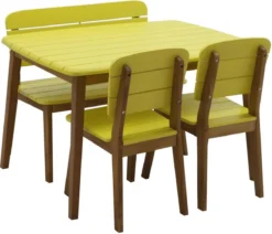 MYLIA Salon De Jardin Jaune Pour Enfant En Bois D'acacia : 2 Chaises, 1 Banc Et 1 Table - GOZO L 80 Cm X H 57 Cm X P 60 Cm -Jardin Meubles Magasin 1200x1028 2