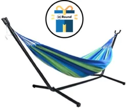 Hamac Avec Support Et Sac De Rangement – 2 Personnes – Max. Poids De Transport 200Kg - Ensemble Hamac - Hamacs - Hamac Pour Intérieur Et Extérieur - Support De Hamac - Hamac - Blauw / Vert