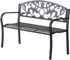 Canapé De Jardin Nancy's Vineyard - Canapé 2 Places - Accoudoirs - Style Country - Métal - Zwart - 128 X 50 X 91 Cm