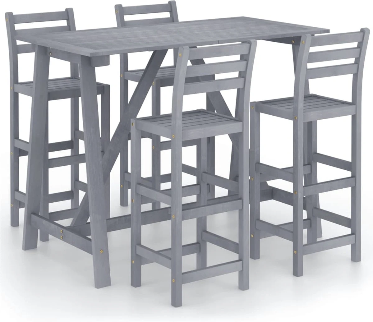 Ensemble De Bar De Jardin Premium - Ensemble De Bar De Jardin 5 Pièces Bois D'acacia Massif Gris 2 Ensemble De Bar De Jardin Premium - Ensemble De Bar De Jardin 5 Pièces Bois D'acacia Massif Gris – Image 2