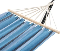 Hamac Avec Cadre Robuste Ensemble Toile Et Support Capacité De Charge 120 Kg Pour Intérieur Extérieur Acier Coton Polyester 200 X 100 Cm Noir Bleu Rayé [en.casa] -Jardin Meubles Magasin 1200x1037