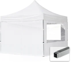 Pavillon Pliant, Tente Pliante, 3 X 3 M, 4 Parties Latérales 32 Mm, Pavillon En Aluminium, Tente De Réception, PES300, 100 % étanche, Blanc