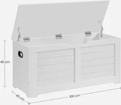Songmics VASAGLE Meuble De Rangement, Coffre à Jouets, Banc à Chaussures, Coffre à Siège, Coffre De Rangement Avec Couvercle, Coffre De Rangement, Banc Avec Espace De Rangement, Charnières De Sécurité, 100 X 40 X 46 Cm, Blanc Mat LSB061T10 -Jardin Meubles Magasin 1200x1039