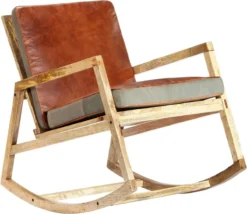 Prolenta Premium - Rocking Chair - Rocking Chair Cuir Véritable Et Bois De Manguier Massif Marron - Marron - Rocking Chair -Jardin Meubles Magasin 1200x1040 3