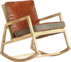 Prolenta Premium - Rocking Chair - Rocking Chair Cuir Véritable Et Bois De Manguier Massif Marron - Marron - Rocking Chair -Jardin Meubles Magasin 1200x1040 4