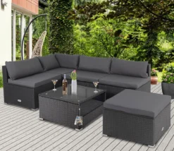Casaria Polyrattan Lounge Set XL Coussins Table Glas Mobilier De Jardin Zwart Anthracite -Jardin Meubles Magasin 1200x1041 8