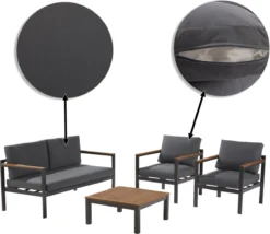 NATERIAL - Salon De Jardin ORIS II - Salon De Jardin - 4 Personnes - 1 Canapé Extérieur - 2 Fauteuils - 1 Table Basse Extérieur L. 72 X L. 72 X H. 32 Cm - Aluminium - Bois D'eucalyptus FSC - Anthracite - Gris -Jardin Meubles Magasin 1200x1041 9