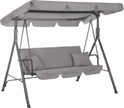 Balancelle | Luna-Balançoire | 3 Places | Imperméable à L'eau | Comprend 2 Coussins | Auvent Réglable | 170 X 110 X 150 Cm | Gris