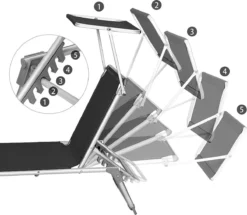 Chaise Longue Nancy's Columbine - Chaise Longue De Jardin - Chaise Longue - Toit Ouvrant - Protection Solaire -soleil - Dossier Réglable - Pliable - Zwart - Argent - 55 X 193 X 31 Cm -Jardin Meubles Magasin 1200x1044 4