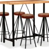 Prolenta Premium - Ensemble De Bar 5 Pièces En Bois D'acacia Massif, Cuir Véritable Et Toile