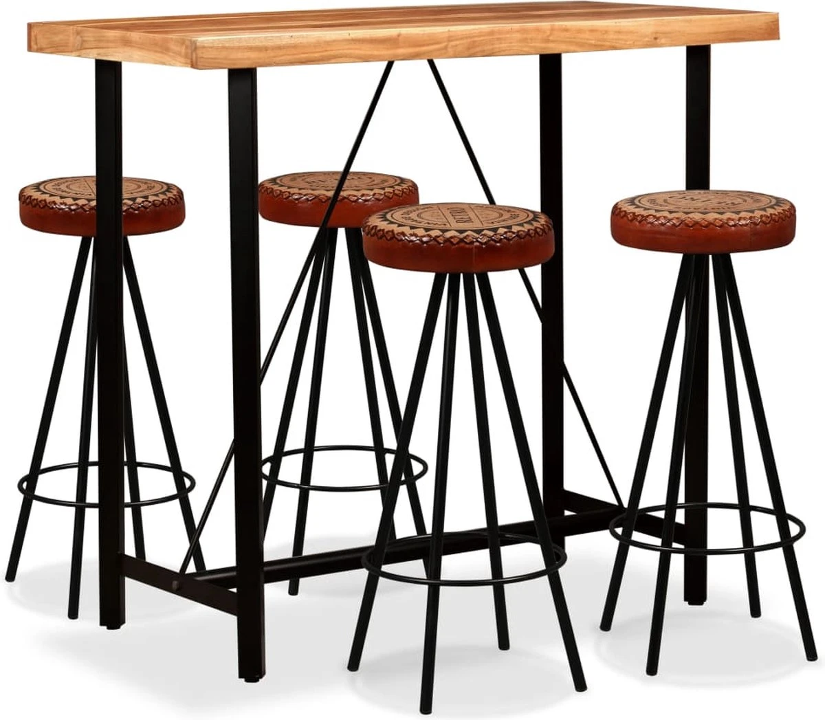 Prolenta Premium - Ensemble De Bar 5 Pièces En Bois D'acacia Massif, Cuir Véritable Et Toile 1 Prolenta Premium - Ensemble De Bar 5 Pièces En Bois D'acacia Massif, Cuir Véritable Et Toile