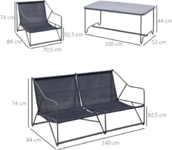 Ensemble De Jardin 4 Pièces Outsunny Transat Pour Groupe De Sièges D'extérieur Avec Coussins De Table Basse En Métal 84B-610 -Jardin Meubles Magasin 1200x1048 4