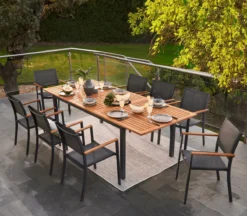 NATERIAL- Salon De Jardin 8 Personnes - Table De Jardin ORIS 180/240x100 Cm - Table Extensible - 8 Chaises De Jardin ORIS Avec Accoudoirs - Fauteuil De Jardin - Empilable - Salon - Aluminium - Textilène -Jardin Meubles Magasin 1200x1048 6