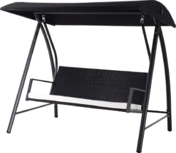 Outsunny Hollywood Balançoire Balançoire En Polyrotin Balançoire De Jardin 3 Places Avec Toit Noir 867-018