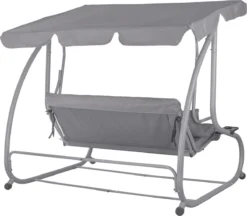 Banc De Balançoire Springos | Venise-Swing | 3 Places | Imperméable à L'eau | Comprend 2 Coussins | Auvent Réglable | 163 X 193 X 120 Cm | Gris -Jardin Meubles Magasin 1200x1051