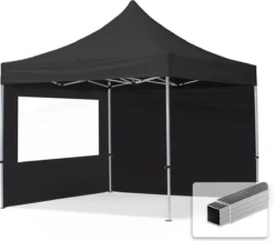 Pavillon Pliant, Tente Pliante, 3 X 3 M, 2 Parties Latérales 32 Mm, Pavillon En Aluminium, Tente De Réception, PES300, 100 % étanche, Noir