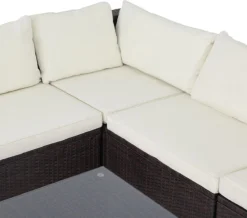 Casaria Polyrattan Lounge Set Coussins XL Table Plateau En Verre Mobilier De Jardin Marron Crème -Jardin Meubles Magasin 1200x1058 4