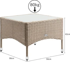 Table De Jardin En Polyrotin Casaria Plateau De Table En Verres 58x58x45 Cm Table D'appoint Beige Grijs -Jardin Meubles Magasin 1200x1060