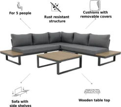 GENERIQUE - Salon De Jardin SAN DIEGO - 5 Personnes - Salon De Jardin - Aluminium - Anthracite - Eucalyptus -Jardin Meubles Magasin 1200x1066 6