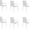 Set - Lot De 6 Chaises De Jardin ORION GAMMA II Avec Accoudoirs - 6 Fauteuils De Jardin - Empilables - Chaises De Terrasse - Chaises De Chaises De Salle à Manger - Aluminium - Textilène - Wit